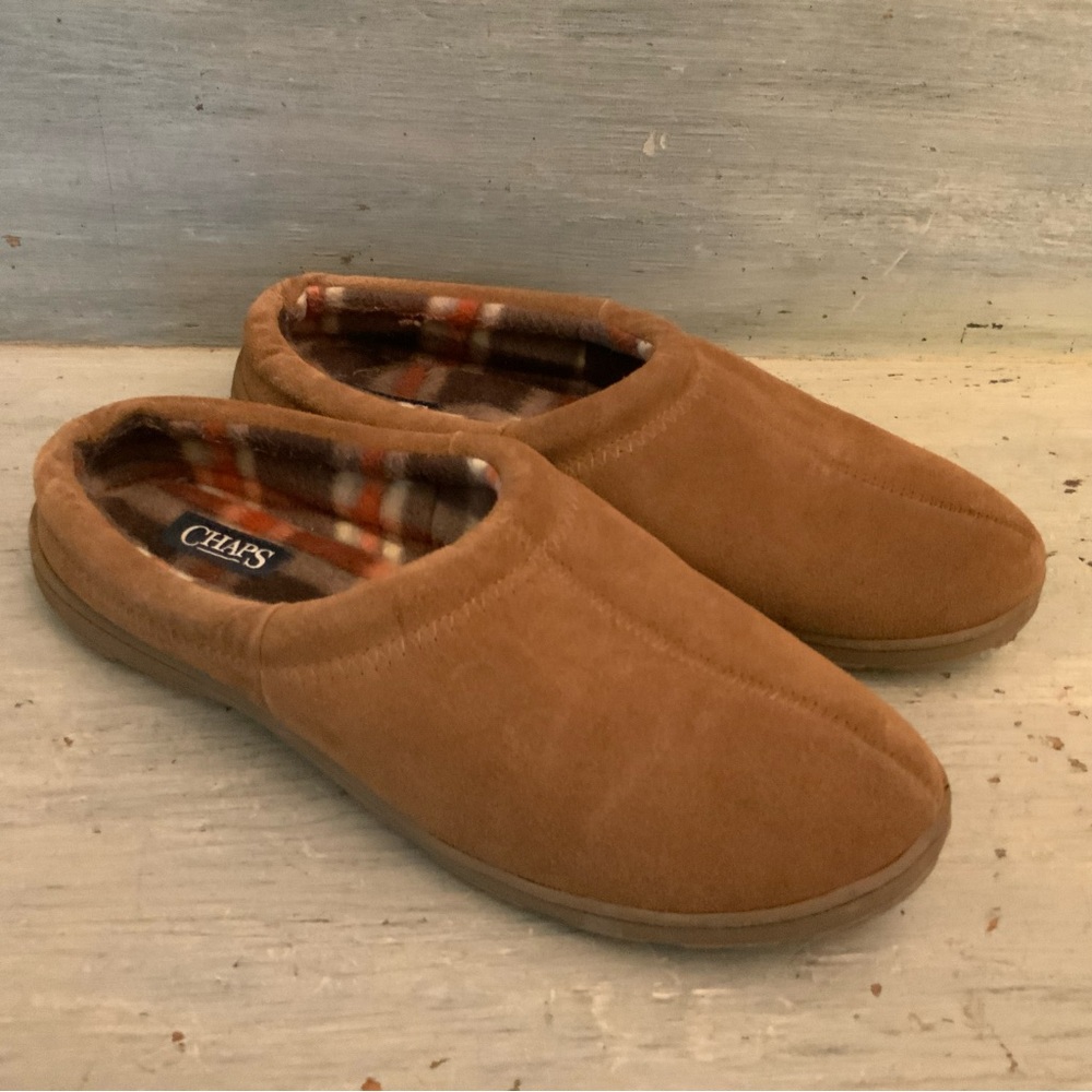 Chaps Men’s Genuine Suede Leather Rubber Sole Slip On‎ Slippers Good Condition